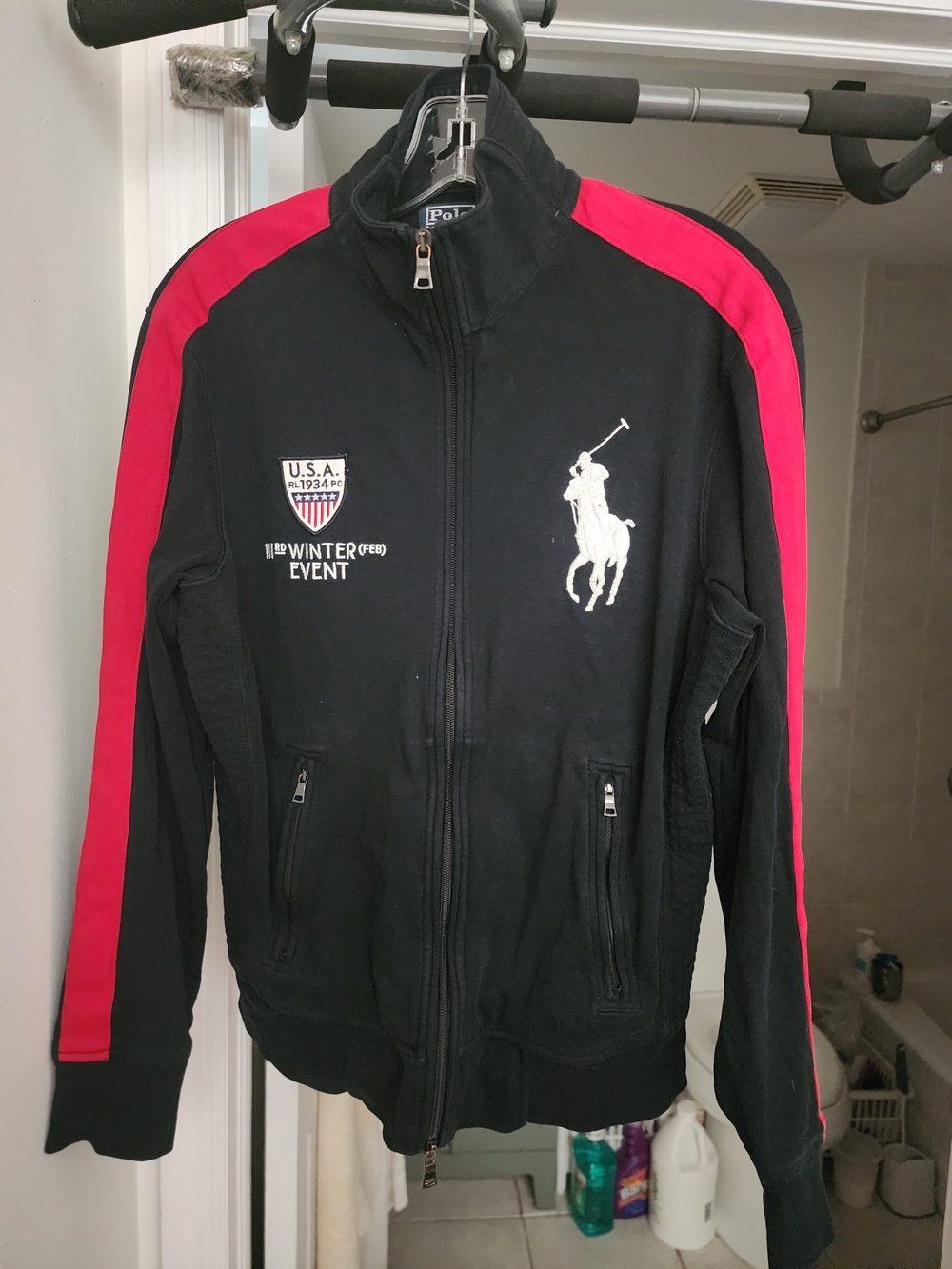 Ralph Lauren Black Jacket with Red Shoulder Stripes